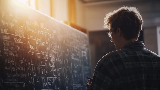 Student Writing Equations on a Chalkboard