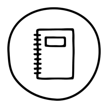 Doodle book or notebook icon, handdrawn with pen. Knowledge and education symbol painted in grunge freehand style. Vector illustration isolated on white background