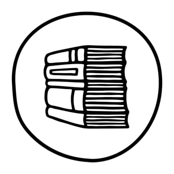 Doodle pile of books icon. Hand drawn book, journal or notebook symbol isolated on white background. Vector illustration