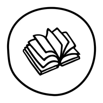 Doodle book icon handdrawn with pen. Knowledge and education symbol painted in grunge freehand style. Vector illustration isolated on white background