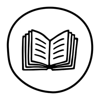Doodle book icon handdrawn with ink pen. Knowledge and education symbol painted in grunge freehand style. Vector illustration isolated on white background