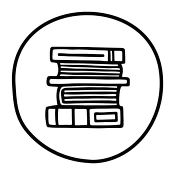 Doodle pile of books icon. Hand drawn book, journal or notebook symbol isolated on white background. Vector illustration