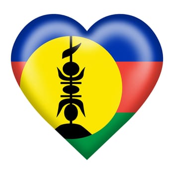 A New Caledonia flag heart button isolated on white with clipping path 3d illustration