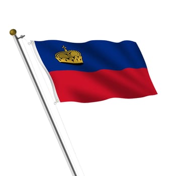 A Liechtenstein flagpole 3d illustration on white with clipping path