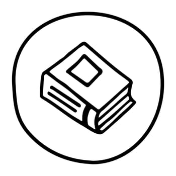 Doodle book icon handdrawn with ink pen. Knowledge and education symbol painted in grunge freehand style. Vector illustration isolated on white background