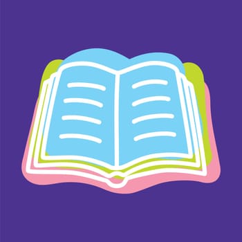 Doodle book icon handdrawn with thin line and colored with colorful blobs. Hardcover literature symbol isolated on white background. Vector illustration
