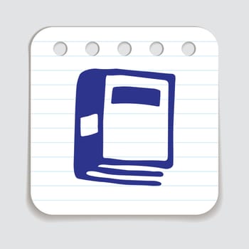 Doodle book icon handdrawn with blue pen on a notepaper. Knowledge and education symbol painted in grunge style. Vector illustration isolated on white background