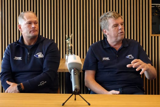 Head coach Steve Walker (SERC Wild Wings) and Stefan Wagner (Managing Director Schwenninger Wild Wings) at the press conference SERC WildWings season opener 24-25