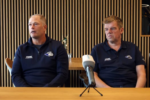 Head coach Steve Walker (SERC Wild Wings) and Stefan Wagner (Managing Director Schwenninger Wild Wings) at the press conference SERC WildWings season opener 24-25