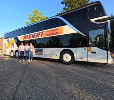 In 2024,the Hinterzarten-based company "Steiert-Reisen"" can look back on a 75-year company tradition. In addition to company boss Thomas Steiert,his sons Mirco and Kevin Steiert are also involved in the family business."