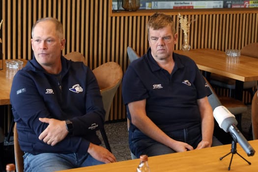 Head coach Steve Walker (SERC Wild Wings) and Stefan Wagner (Managing Director Schwenninger Wild Wings) at the press conference SERC WildWings season opener 24-25