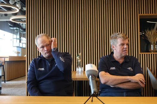 Head coach Steve Walker (SERC Wild Wings) and Stefan Wagner (Managing Director Schwenninger Wild Wings) at the press conference SERC WildWings season opener 24-25
