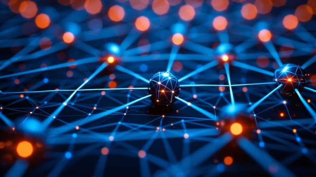 Conceptual illustration of digital connections, data exchange, and network hubs, suitable for technology, communication, and innovation themes in marketing campaigns or presentations.