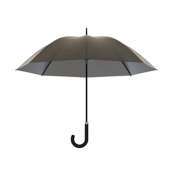 Open black umbrella with black handle, isolated on white background. 3D illustration