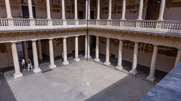 Padua, Italy - July 23, 2024: Palazzo Bo (Bo Palace) yard, historical building home of the Padova University from 1539 in Padua, Italy