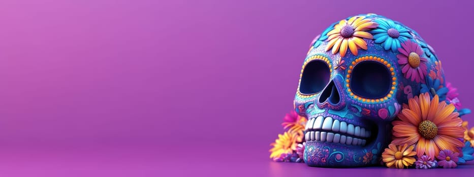 Day of the Dead Sugar Skull with Flowers, Dia de Los Muertos Celebration