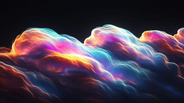 Abstract colorful clouds in a dark sky. Concept of dreamy, surreal, and ethereal atmospheric scenery