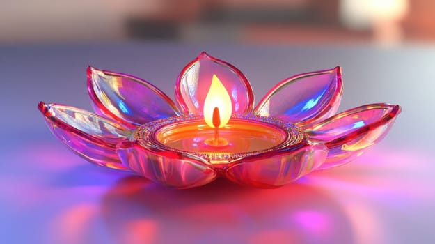 Lotus Flower Shaped Candle,  Diwali Festival Decoration. Concept of spirituality, peace, and celebration.
