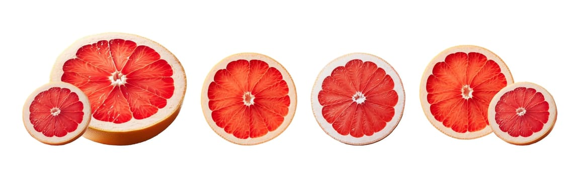 pink grapefruit slices isolated on white