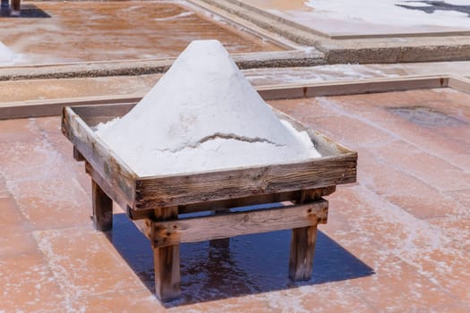 Production of salt by evaporation in Salinas of Rio Maior. Portugal