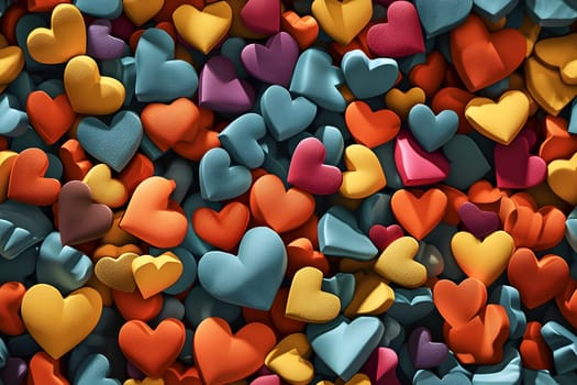 Full-frame background of colorful hearts. Neural network generated image. Not based on any actual person or scene.