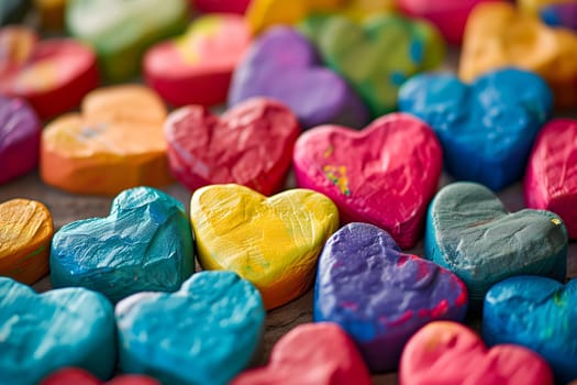 Full-frame background of colorful hearts. Neural network generated image. Not based on any actual person or scene.