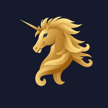 golden unicorn symbol on dark blue background vector