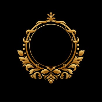 Elegant Circular Classic Decorative Floral Ornamental Vintage Swirl Frame Motif, golden color