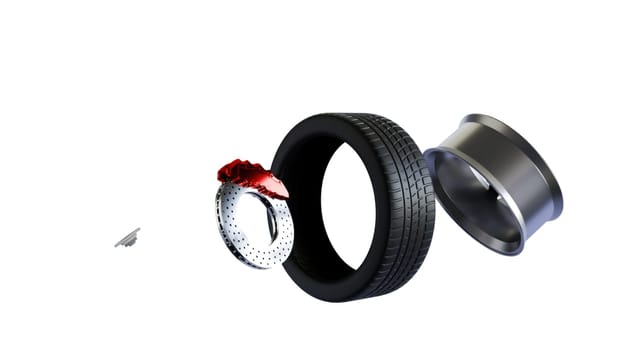 Car wheel animation. Computer generated 3d render