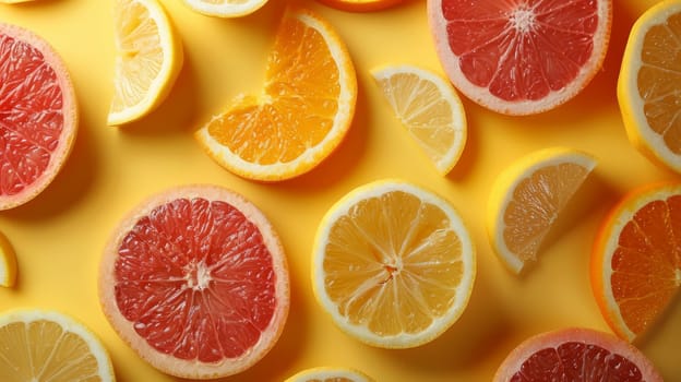 A close up of slices of various citrus species.