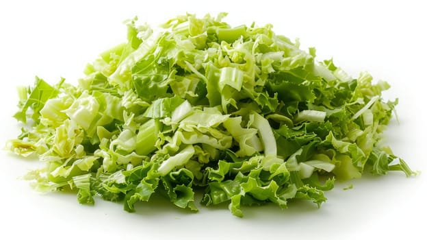 Pile of sliced lettuce on a white background