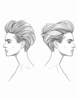 Two drawings depicting the head of a woman with short hair
