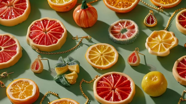 decorations in the form of fruit laid out on the table .