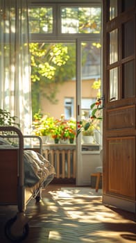 Bedroom with bed and plants on the window