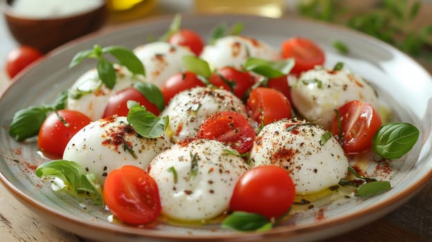 Plate with tomato, basil and mozzarella cheese