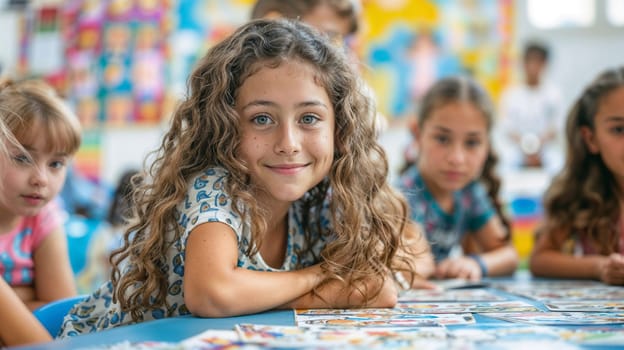 Group of children sitting at table in classroom