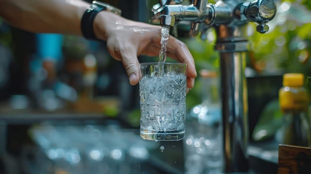 A person is filling a glass with water from the faucet.