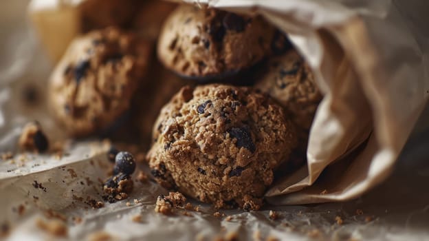 Bag of biscuits, with biscuit crumbs around