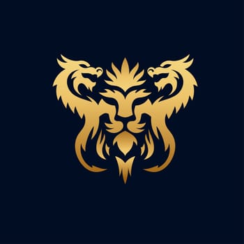 golden dragons and lion head symbol vector illustration