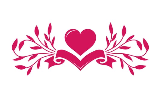 valentines heart love with ribbon and floral vector illustration design