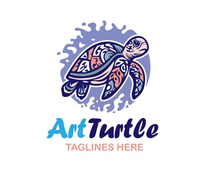 abstract sea turtle graphic art design concept. vector illustration turtle on a abstract vintage ornamental background