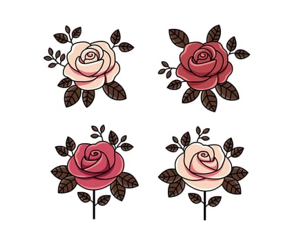 Vector outlines hand drawn red roses flower collection