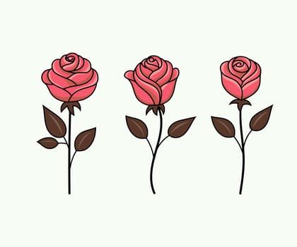 Beautiful rose bouquet flowers and green leaves growth on white background