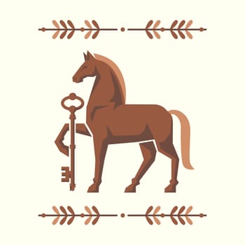 decorative horse with key vector illustration