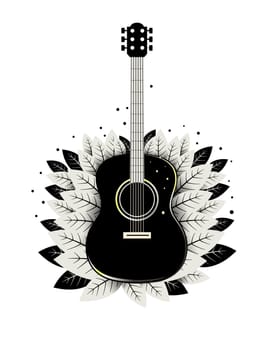 Guitar with leave hand drawn vector illustration, nature symphony symbol
