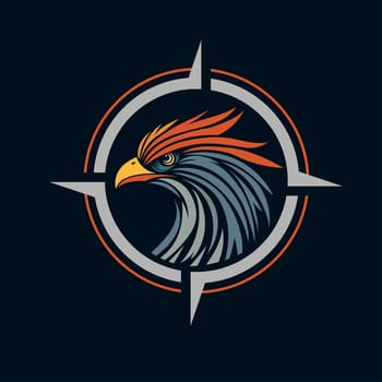 eagle head with circle compass colorful vector illustration