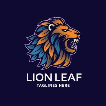 colorful lion face with leaves hair symbol vector illustration
