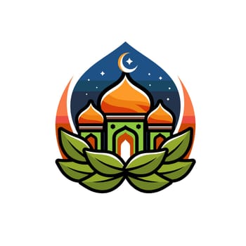 colorful mosque with leaves symbol vector illustration
