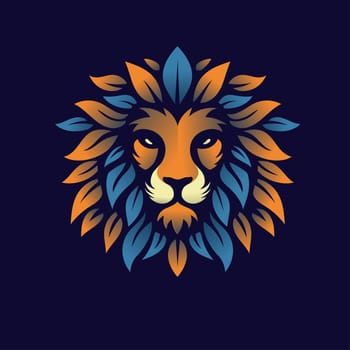 colorful lion face with leaves hair symbol vector illustration