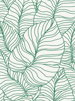 Tropical leaves background for paper card , luxury botanical nature leaf design, vector background with green leaf lines. Hand drawn, suitable for fabric design, print, cover, banner and invitations.